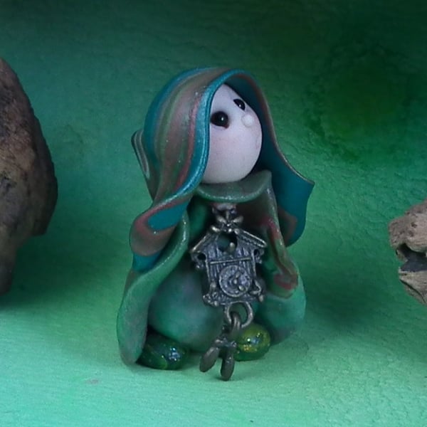Sale Tiny Timekeeper Gnome 'Coco' with clock OOAK Sculpt Ann Galvin