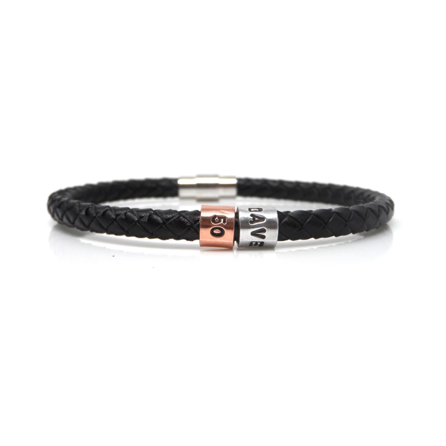50th Birthday Personalised Leather Bracelet – Gift Boxed - Free Delivery
