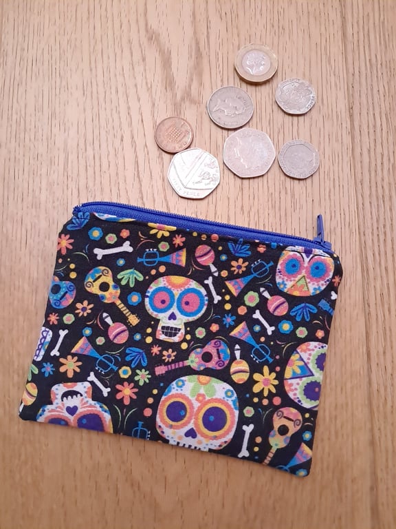 Day of the dead fabric coin purse
