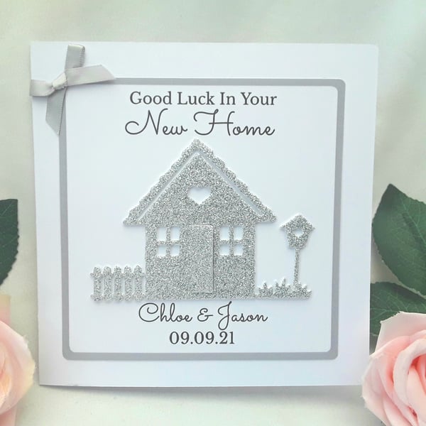 Personalised new home card, glitter new home card, house warming card