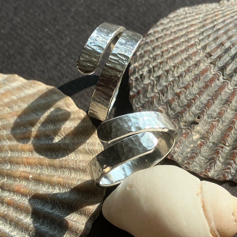 Sterling silver adjustable wrap ring, hammered silver ring, Made to order.