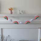 Hand Sewn Garland of Rainbows and Clouds with Bead Raindrops