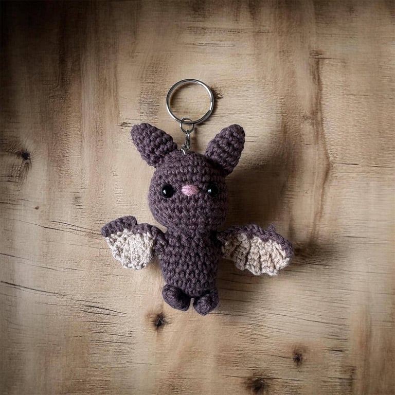Handmade Crochet Bat Keychain Amigurumi Animal Bag Charm, Soft Plush Accessory