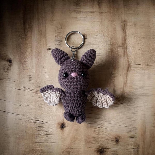 Handmade Crochet Bat Keychain Amigurumi Animal Bag Charm, Soft Plush Accessory