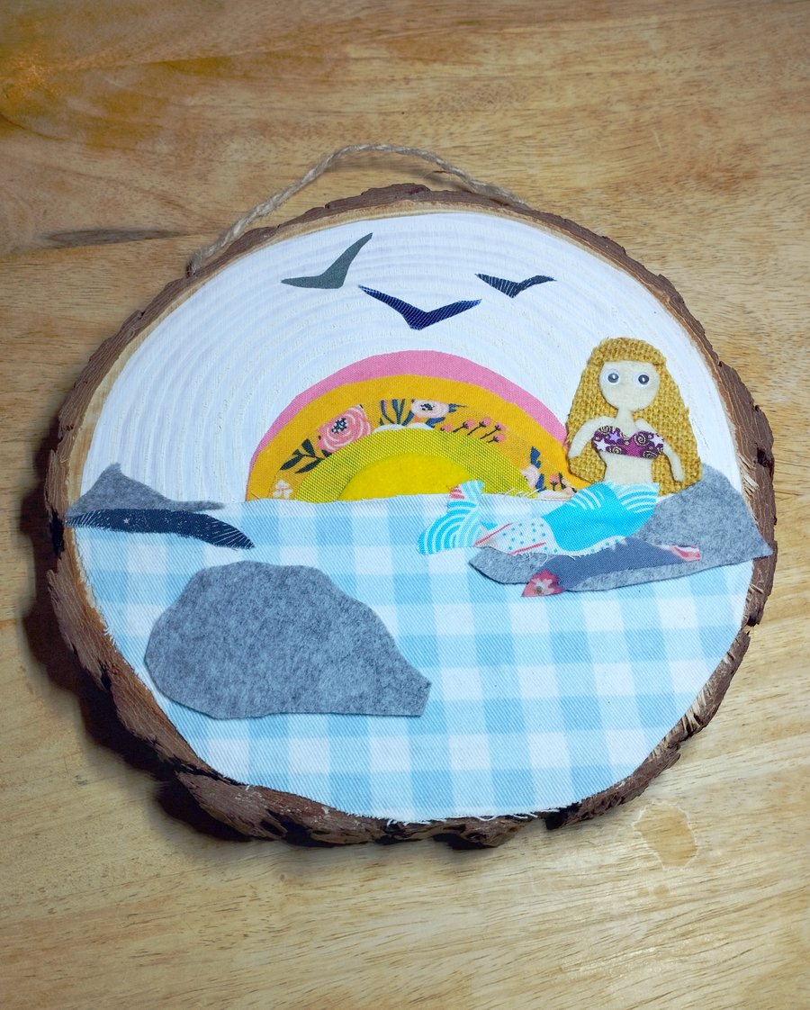 Mermaid sunset wooden slice decoration 
