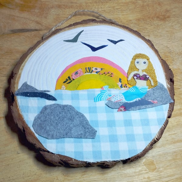 Mermaid sunset wooden slice decoration 