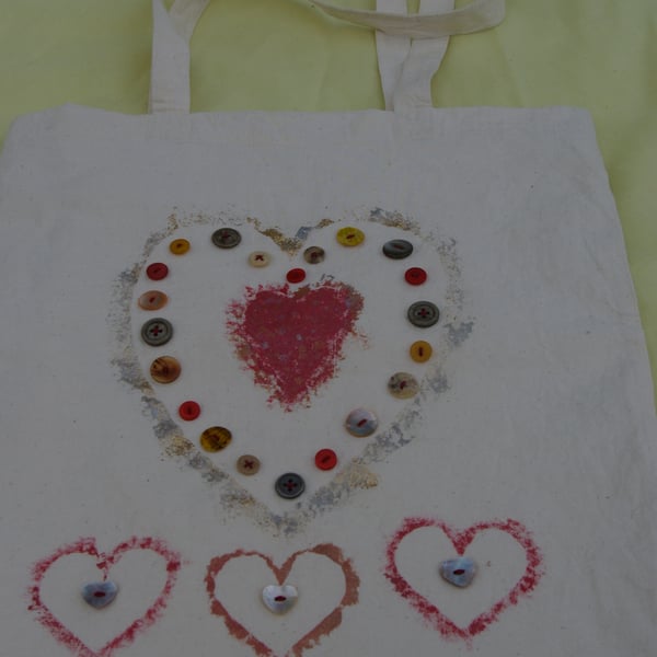 Bag Tote Hearts and Buttons Design