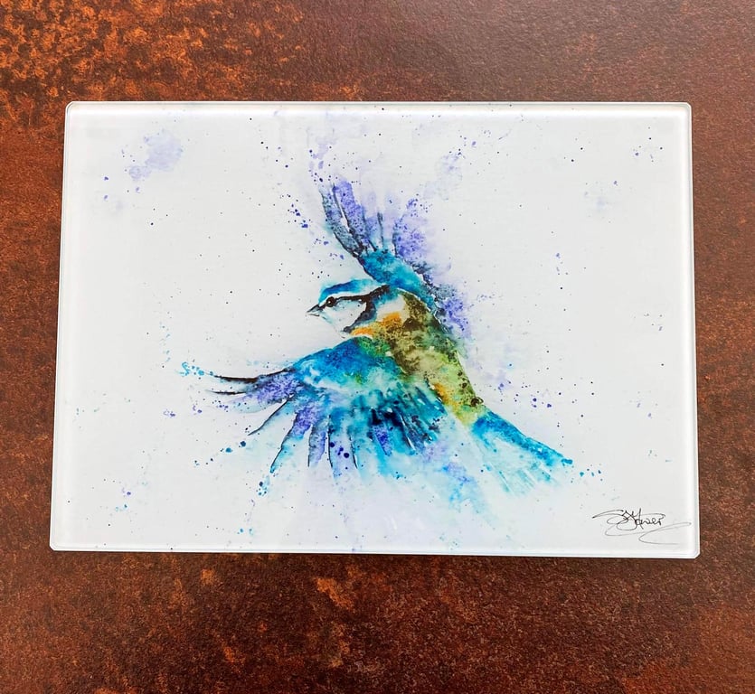 Bluetit Glass Placemat, Wildlife Design Table Mat, Glass Trivet, Hot Plate, Wate