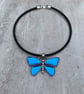 Women's Leather Choker Necklace, Crystal Butterfly Pendant - Image 4