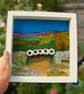 Sheep by a dry stonewall wool painting.  Needlefelt picture with hand embroidery - Image 5