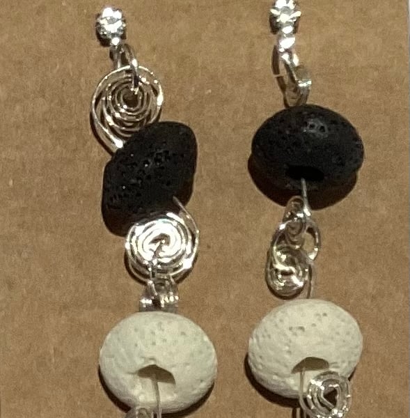 Lava beads and spiral earrings 