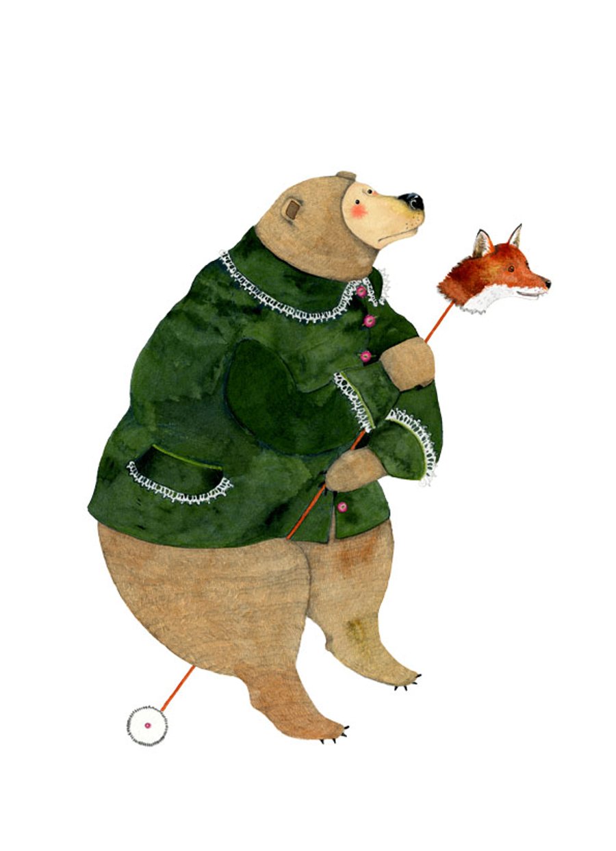 Bear in Green Jacket A4 Giclee Print art print 
