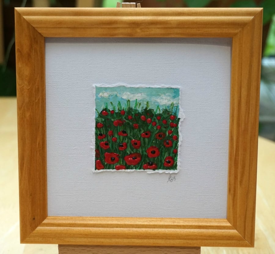 Miniature Acrylic Poppy Field Painting