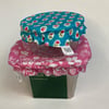 Reusable bowl covers - set of two, small and extra small.  Turquoise and pink