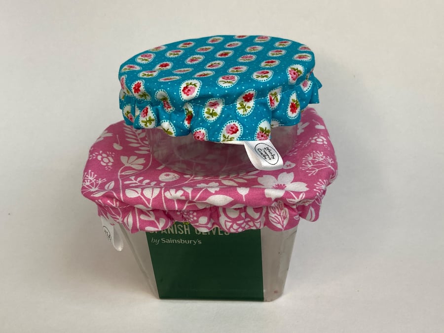 Reusable bowl covers - set of two, small and extra small.  Turquoise and pink