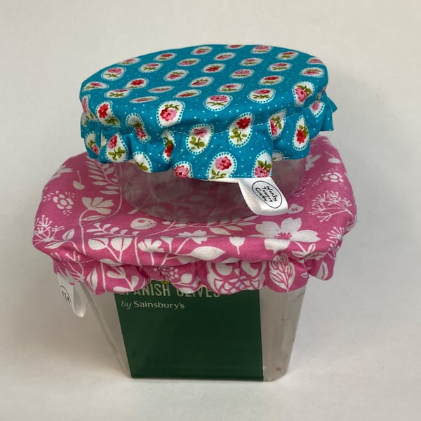 Reusable bowl covers - set of two, small and extra small.  Turquoise and pink