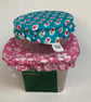 Reusable bowl covers - set of two, small and extra small.  Turquoise and pink
