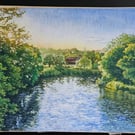 Llandaff Sunset original oil pastel drawing