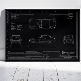 1965 MG MGB GT Blueprint, Classic Car, Wall Art, Exclusive Print