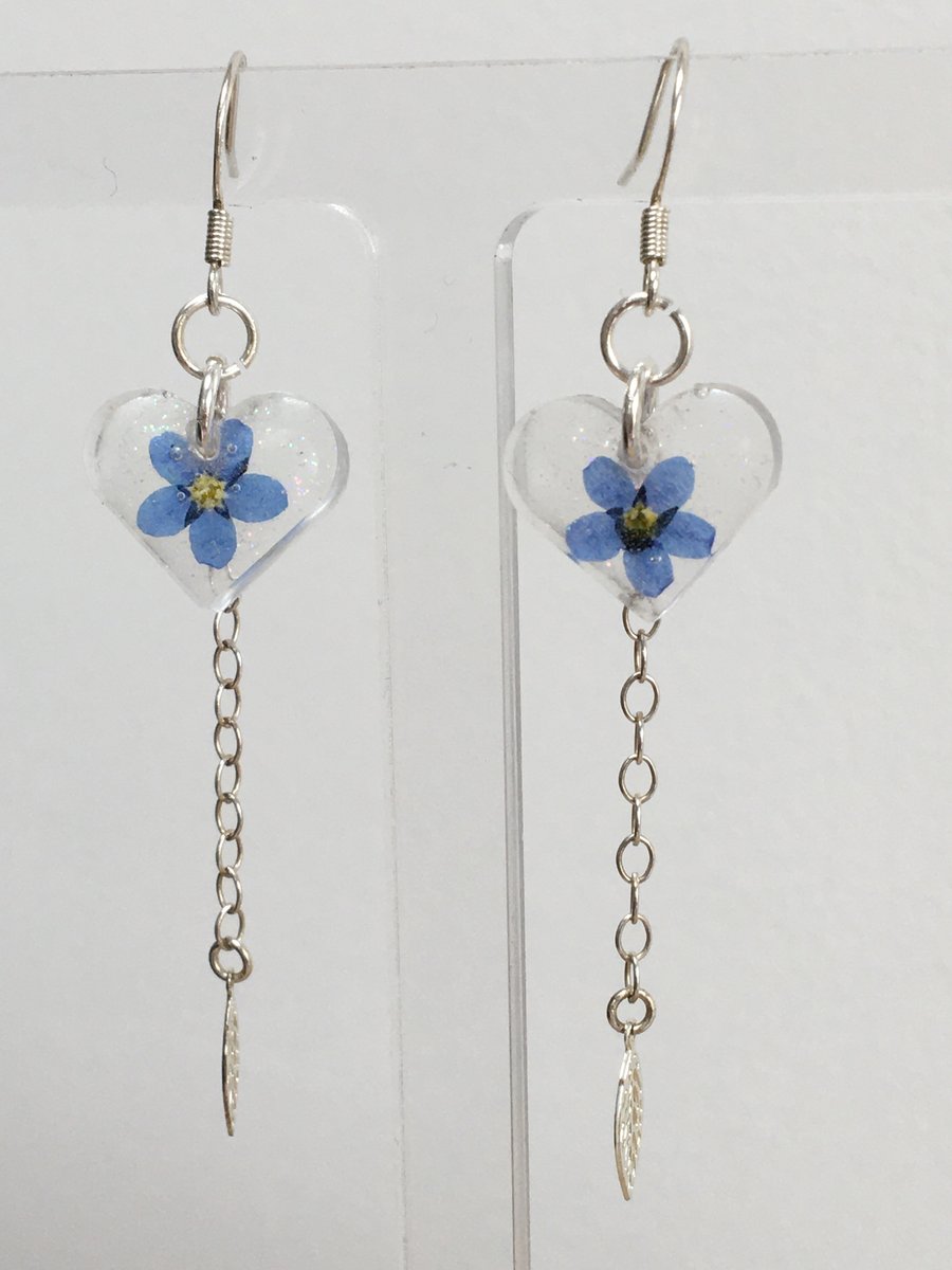 Forget Me Not resin heart earrings with charm