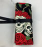 Skulls and roses fabric brush roll, Gothic pencil wrap, Tool wrap,  Handmade - Image 9