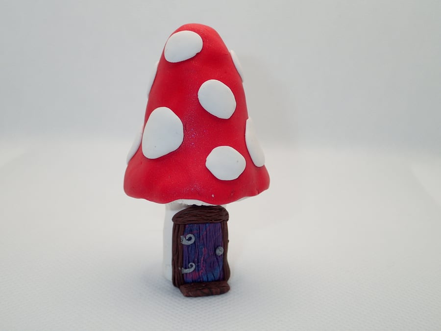Fairy mushroom with door polymer clay ornament