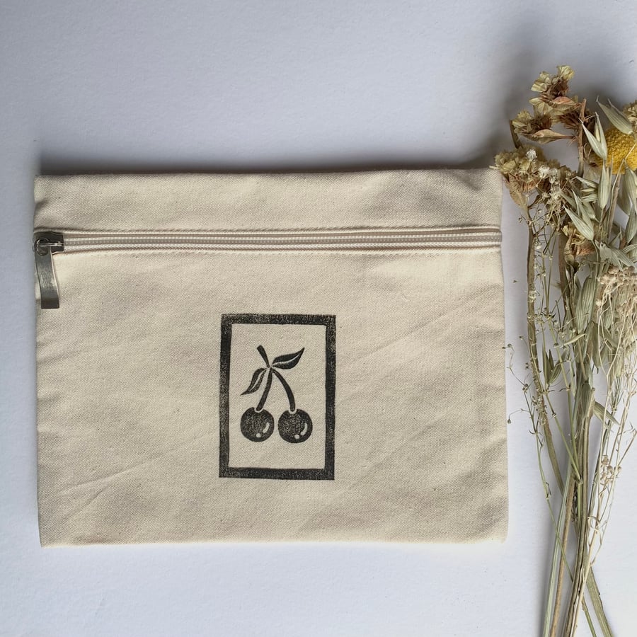 Lino Printed Cherry Zip Bag