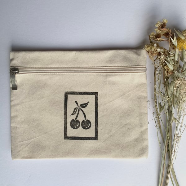 Lino Printed Cherry Zip Bag