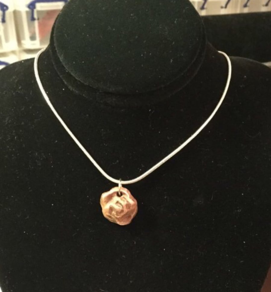Mini Rose Pendant Solid Copper Hancrafted & Sterling Silver “16 chain