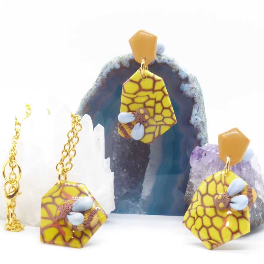 Custom Bee Pendant and Earrings for Danica