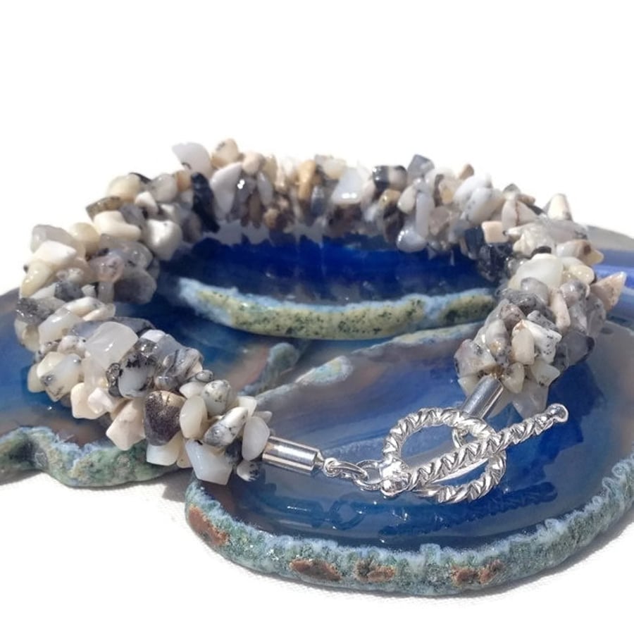 Dendrite Opal Nugget Kumihimo Bracelet