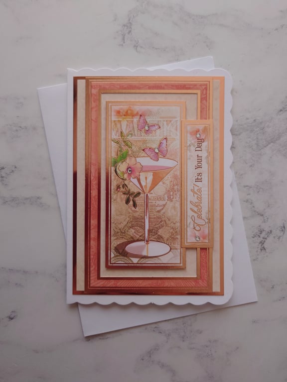 Celebrate Martini Art Deco It's Your Day Rose Gold 3D Luxury Handmade Card