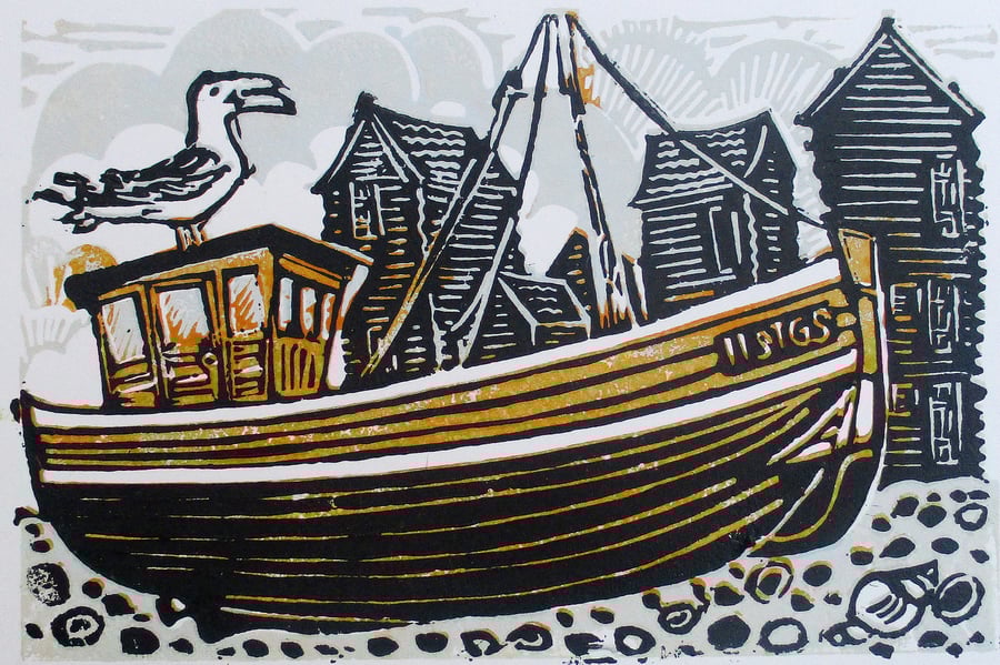 The Net Shops Hastings Original Hand Pressed Linocut Print