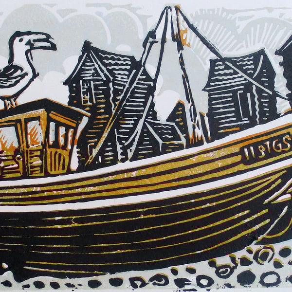 The Net Shops Hastings Original Hand Pressed Linocut Print