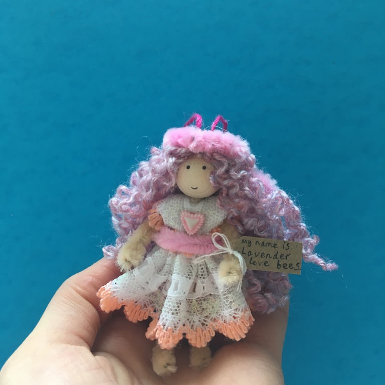 Tiny Pink And Purple Fairy Doll Decoration, Decorative Fairy, Lavender