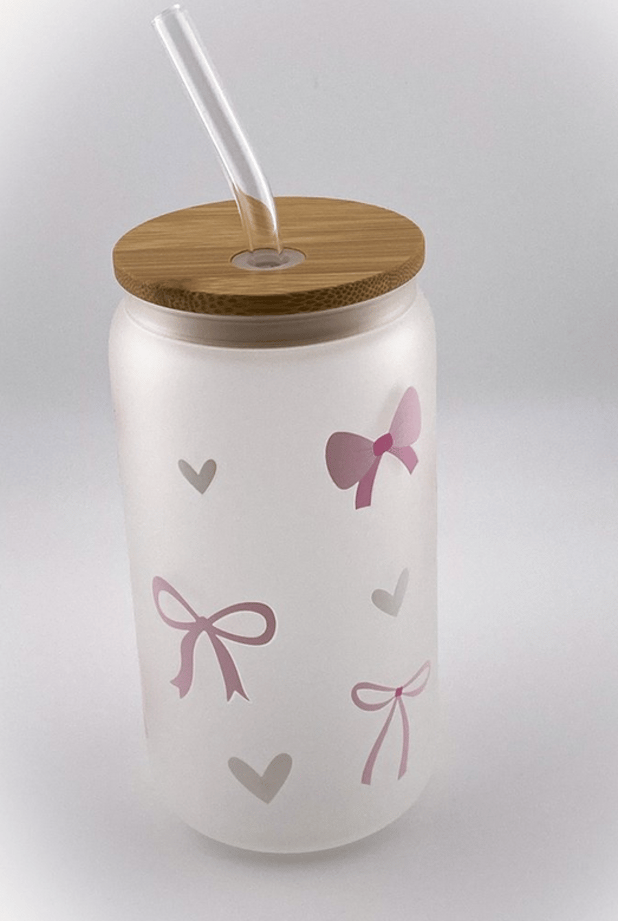 Frosted Ribbon Glass Tumbler with Glass Straw