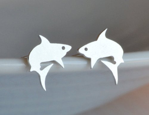 Shark Earring Studs In Sterling Silver