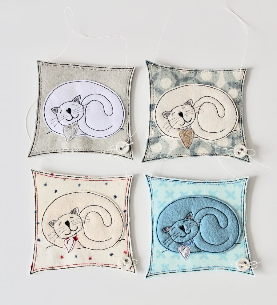 White Snoozing Cat - Hanging Decoration