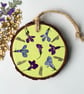 Real Pressed Lobelia Wood Slice Hanging Hand Painted Rustic Décor