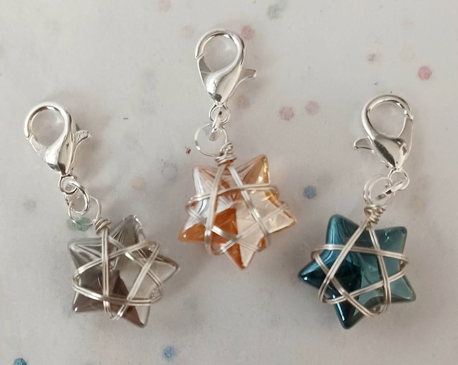 Set of 3 Handmade Wire Wrapped Star Zipper Charms