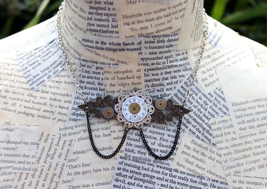 Staetment Steampunk Vintage Repurposed Silver Chain Necklace