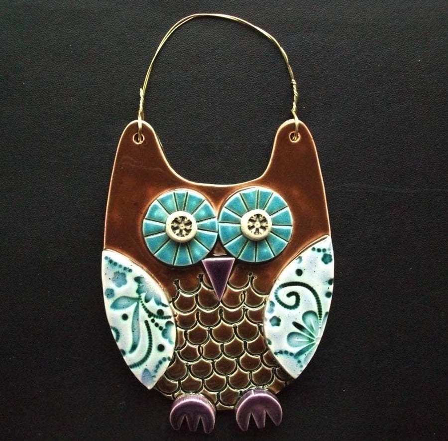 Brown Owl ceramic hanging decoration 