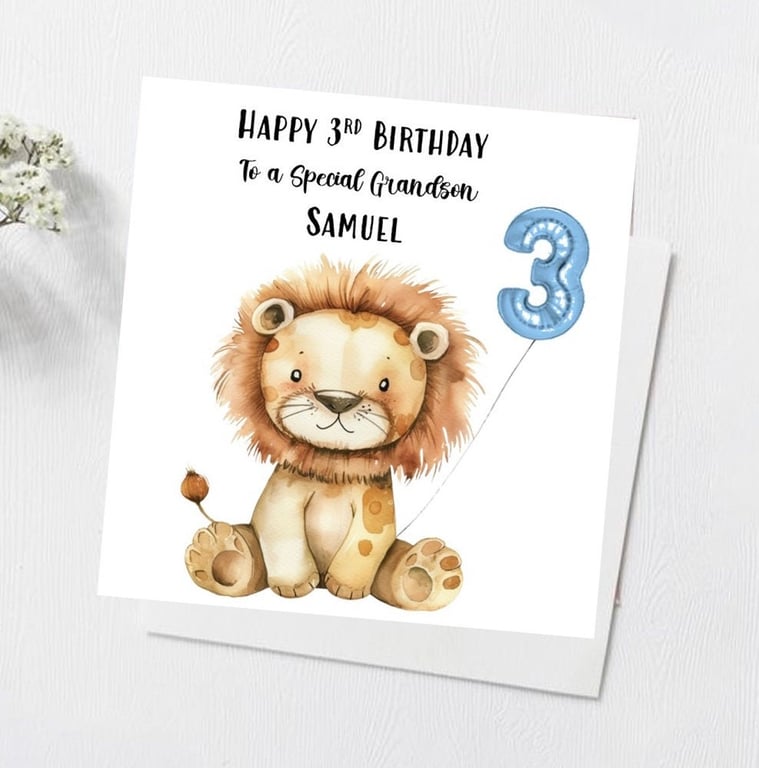 Personalised Lion Birthday Card For Little Boy Happy Birthday Son Grandson etc