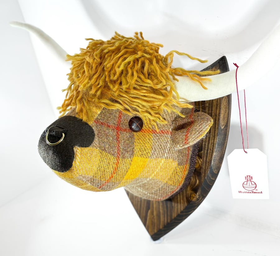 Harris tweed Highland cow trophy head.