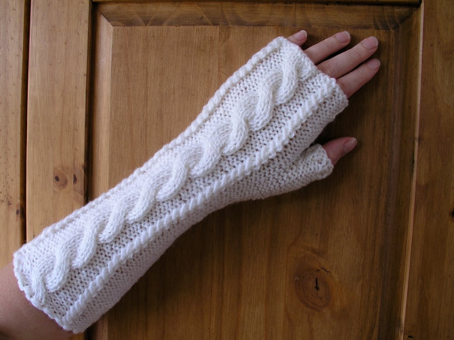 Hand knitted long fingerless gloves wrist warmers