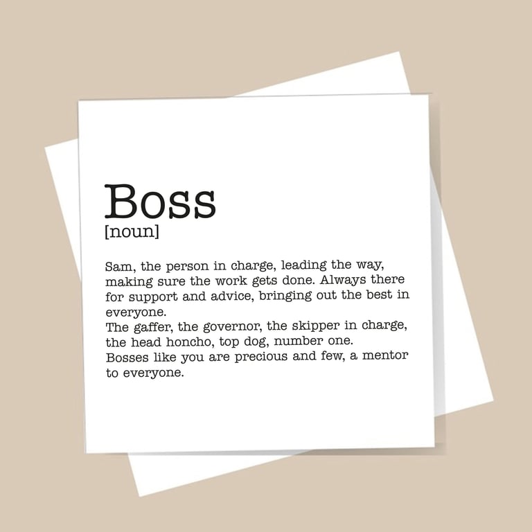 Boss Definition Card - Birthday, Thank you, personalised, blank inside