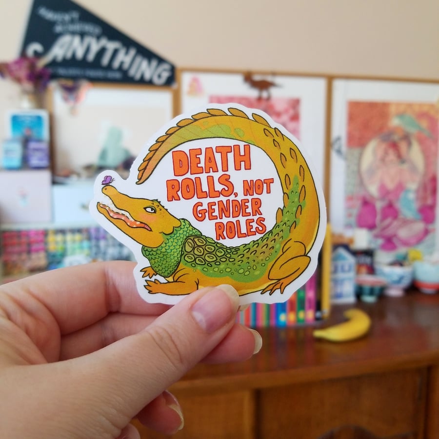 Death Rolls, Not Gender Roles - feminist equality crocodile sticker