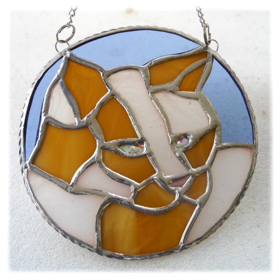 Cat Suncatcher Stained Glass Ring Ginger White 021