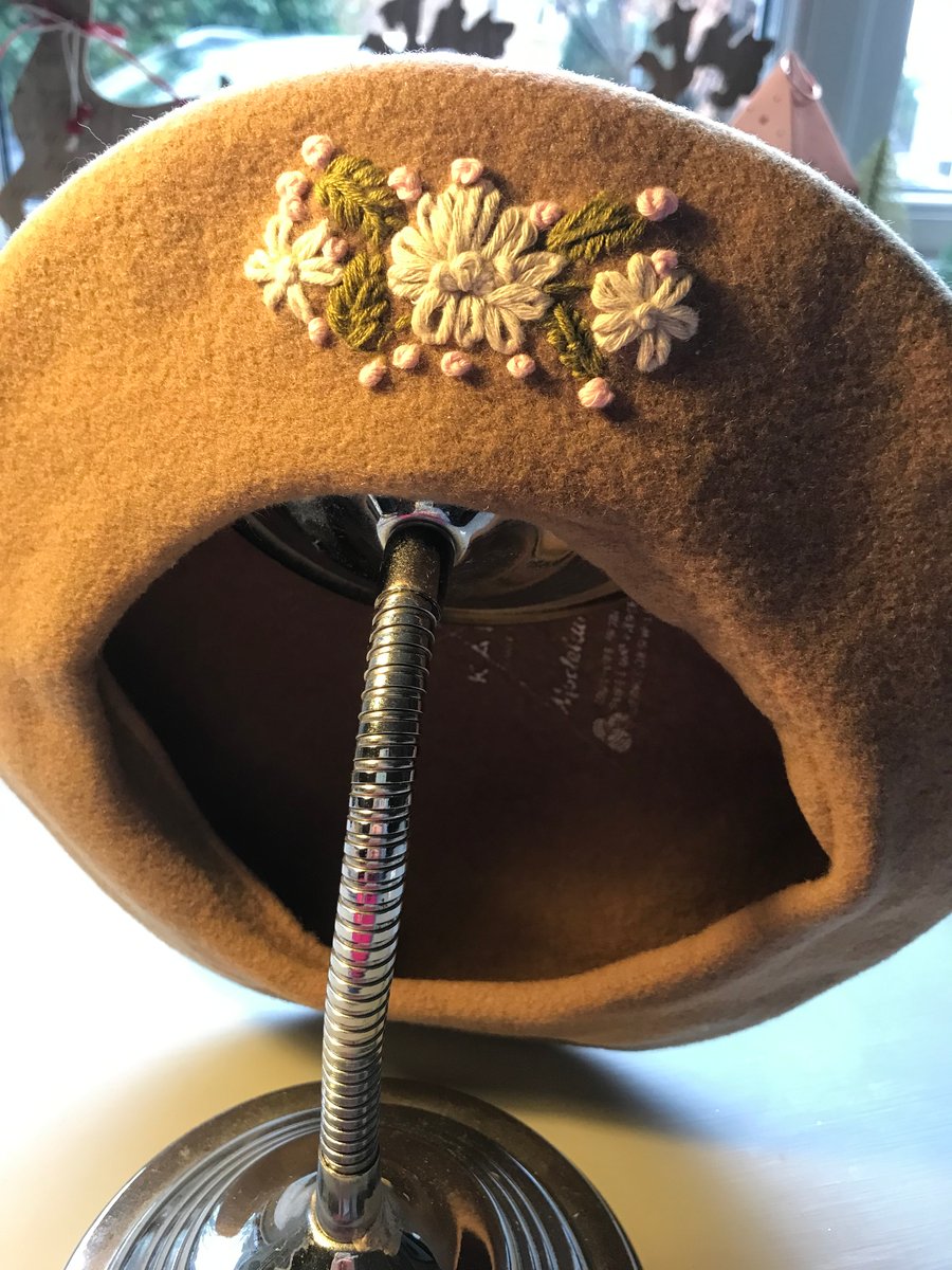 Taupe Preloved Kangol Beret with embellished embroidery added.