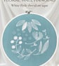 Hand embroidered floral hoop wall hangin in bright white and aqua coastal decor 